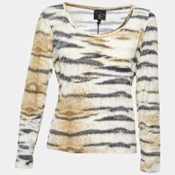 Pre Owned Just Cavalli Beige Printed Jersey Long Sleeve T-Shirt XL