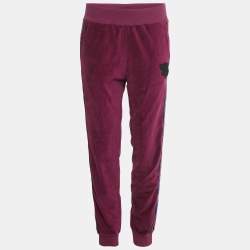 Pre Owned Just Cavalli Purple Leopard Side Stripe Velvet Joggers M