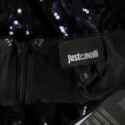 Pre Owned Just Cavalli Purple and Black Flocked Embellished Long Sleeve Top S