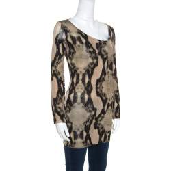 Pre Owned Just Cavalli Python Printed Knit Asymmetric Neckline Detail Long Sleeve Top S