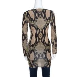 Pre Owned Just Cavalli Python Printed Knit Asymmetric Neckline Detail Long Sleeve Top S