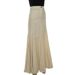Pre Owned Just Cavalli Cream Denim Flared Maxi Skirt M