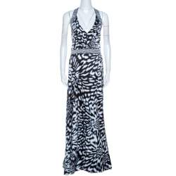 Pre Owned Just Cavalli Multicolor Abstract Printed Satin Halter Neck Dress L