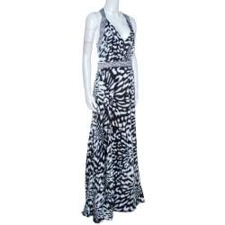 Pre Owned Just Cavalli Multicolor Abstract Printed Satin Halter Neck Dress L
