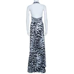 Pre Owned Just Cavalli Multicolor Abstract Printed Satin Halter Neck Dress L