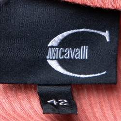 Pre Owned Just Cavalli Brown Embossed Logo Print Knit Top M