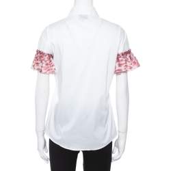 Pre Owned Just Cavalli White Cotton Ruffled Silk Sleeve Blouse M