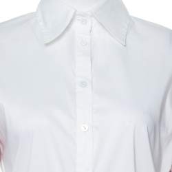 Pre Owned Just Cavalli White Cotton Ruffled Silk Sleeve Blouse M