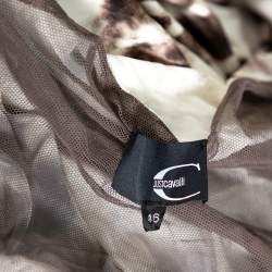 Pre Owned Just Cavalli Beige Printed Knit & Brown Mesh Paneled Ruched Mini Dress L