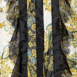 Pre Owned Just Cavalli Black Printed Silk Lace Trim Button Up Blouse L