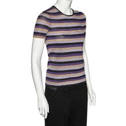 Just Cavalli Multicolor Striped Lurex Knit Crewneck T-Shirt S