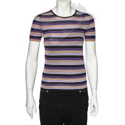 Just Cavalli Multicolor Striped Lurex Knit Crewneck T-Shirt S