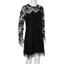 Pre Owned Just Cavalli Black Lace Shift Dress M