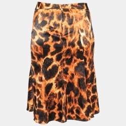 Pre Owned Just Cavalli Orange and Black Printed Flared Hem Skirt S