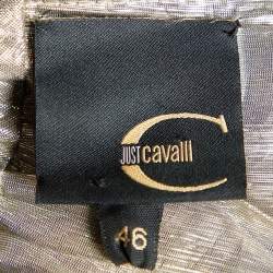 Just Cavalli Pale Gold Lamé Smocked Waist Detail Gown L