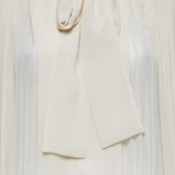 Pre Owned Just Cavalli Cream Chiffon Pleated Tie-Neck Blouse M