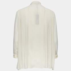 Pre Owned Just Cavalli Cream Chiffon Pleated Tie-Neck Blouse M