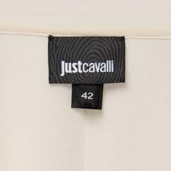 Pre Owned Just Cavalli Cream Chiffon Pleated Tie-Neck Blouse M