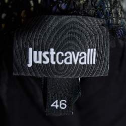 Pre Owned Just Cavalli Black Floral Printed Crepe & Tulle Paneled Maxi Skirt L