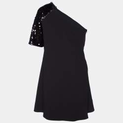 Pre Owned Just Cavalli Black Sequin Embellished Paneled One Shoulder Dress L