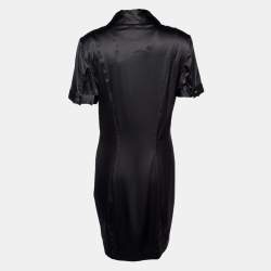 Pre Owned Just Cavalli Black Silk Satin Ruffled Mini Dress L
