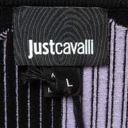 Pre Owned Just Cavalli Black/Lilac Patterned Rb Knit Mini Dress L