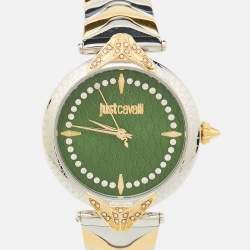 Pre Owned Just Cavalli Green Two-Tone Stainless Steel Animalier JC1L238M0105 Women's Wristwatch 32 mm