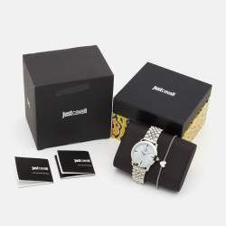 Pre Owned Just Cavalli Silver Stainless Steel Donna JC1L211M0245 Women's Wristwatch & Bracelet Set 34 mm