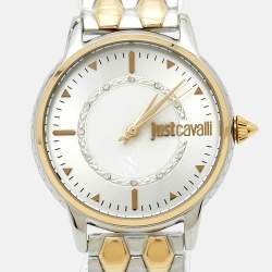 Just Cavalli Silver Mother of Pearl Two-Tone Stainless Steel Valentines JC1L149M0075 Women's Wristwatch and Bracelet Set 35 mm 