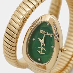 Pre Owned Just Cavalli Green Yellow Gold Plated Stainless Steel Glam Chic JC1L229M0035 Women's Wristwatch 22 mm