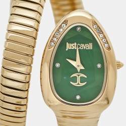 Pre Owned Just Cavalli Green Yellow Gold Plated Stainless Steel Glam Chic JC1L229M0035 Women's Wristwatch 22 mm