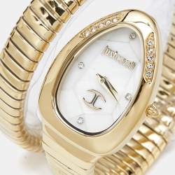 Just Cavalli Mother Of Pearl Gold Plated Stainless Steel Snake JC1L229M0025 Women's Wristwatch 22 mm