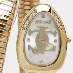 Pre Owned Just Cavalli Silver Dial Gold Tone Stainless Steel Snake JC1L228M0035 Women's Wristwatch 22 mm