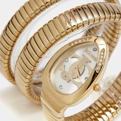 Pre Owned Just Cavalli Silver Dial Gold Tone Stainless Steel Snake JC1L228M0035 Women's Wristwatch 22 mm