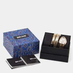 Pre Owned Just Cavalli Silver Dial Gold Tone Stainless Steel Snake JC1L228M0035 Women's Wristwatch 22 mm