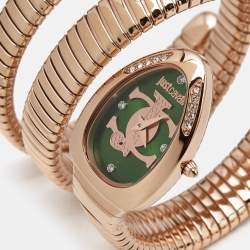مملوكة مسبقًا Just Cavalli Snake JC1L228M0055 Green Rose Gold Tone Stainless Steel Women's Wristwatch 22 mm