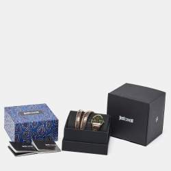 مملوكة مسبقًا Just Cavalli Snake JC1L228M0055 Green Rose Gold Tone Stainless Steel Women's Wristwatch 22 mm