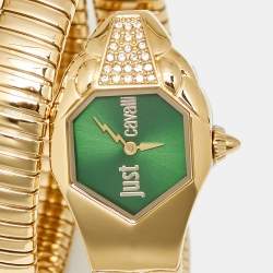 Pre Owned Just Cavalli Glam Chic 1L022 Green Dial Yellow Gold Plated Stainless Steel Women's Wristwatch 22 mm