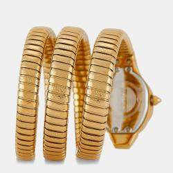 Pre Owned Just Cavalli Green Gold Plated Stainless Steel Crystal Embellished Signature Snake Glam Evo 7 JC1L193M0035 Women's Wristwatch 22 mm