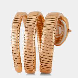 Pre Owned Just Cavalli Green Gold Plated Stainless Steel Crystal Embellished Signature Snake Glam Evo 9 JC1L224M0055 Women's Wristwatch 22 mm