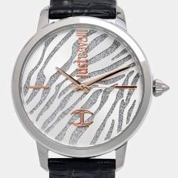 Just Cavalli Silver Stainless Steel Leather JC1L127L0015 Women's Wristwatch 38 mm