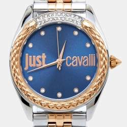 Just Cavalli Blue Two-Tone Stainless Steel Crystal Brillante JC1L195M0125 Women's Wristwatch 34 mm