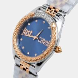 Just Cavalli Blue Two-Tone Stainless Steel Crystal Brillante JC1L195M0125 Women's Wristwatch 34 mm