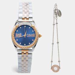Just Cavalli Blue Two-Tone Stainless Steel Crystal Brillante JC1L195M0125 Women's Wristwatch 34 mm