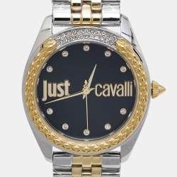 Pre Owned Just Cavalli Black Tw0-Tone Stainless Steel Crystal Brillante JC1L195M0105 Women's Wristwatch 34 mm
