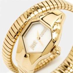 مملوكة مسبقًا Just Cavalli Mother Of Pearl Yellow Gold Plated Stainless Steel Serpent JC1L001M0026 Women's Wristwatch 22 mm