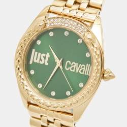 Just Cavalli Green Gold Plated Stainless Steel Crystal Brillante JC1L195M0075 Women's Wristwatch Set 34 mm