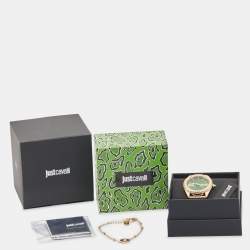 Just Cavalli Green Gold Plated Stainless Steel Crystal Brillante JC1L195M0075 Women's Wristwatch Set 34 mm