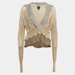 Just Cavalli Beige Lurex Knit Crop Sweater M