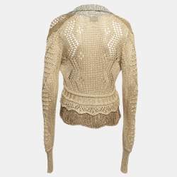 Just Cavalli Beige Lurex Knit Crop Sweater M